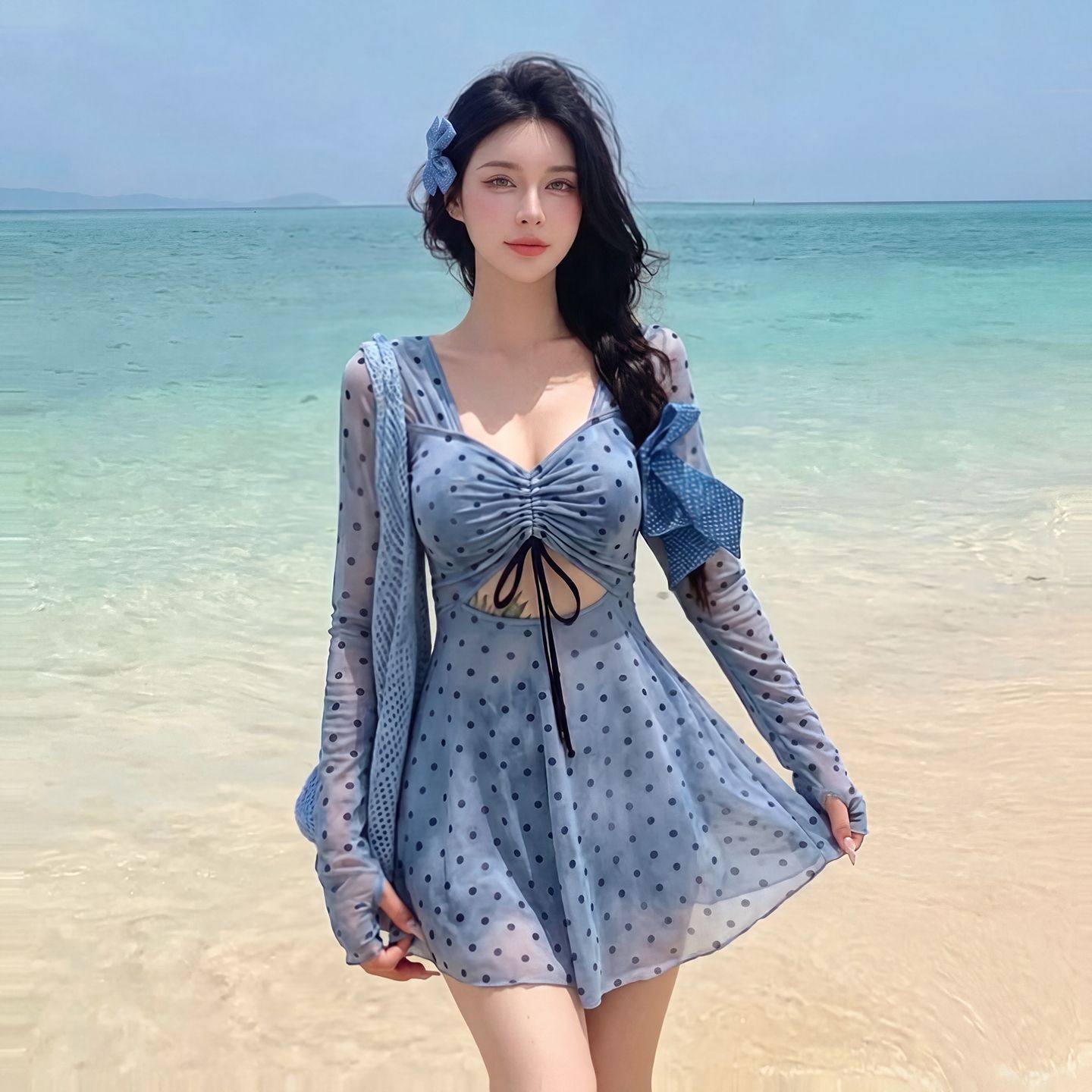 泳衣女连体长袖平角裤遮
