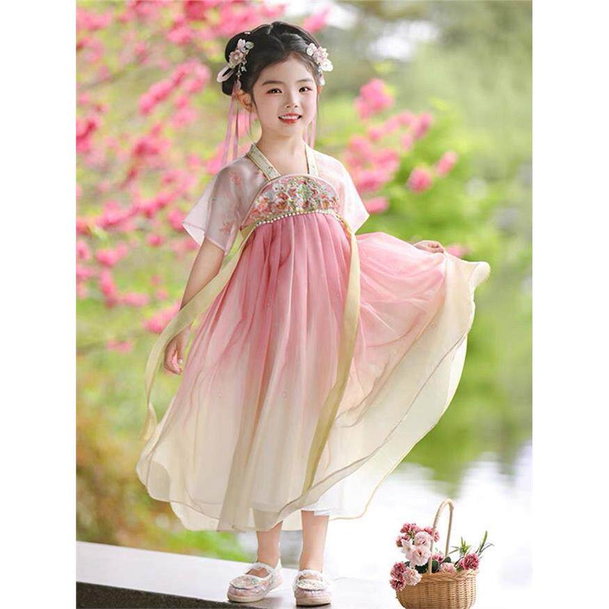 汉服女童春夏秋季渐变色