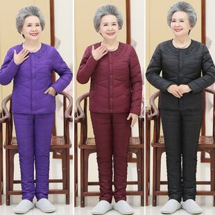 老年人冬装女套装上衣裤子妈妈装奶奶装老太太羽丝服内胆老人衣服