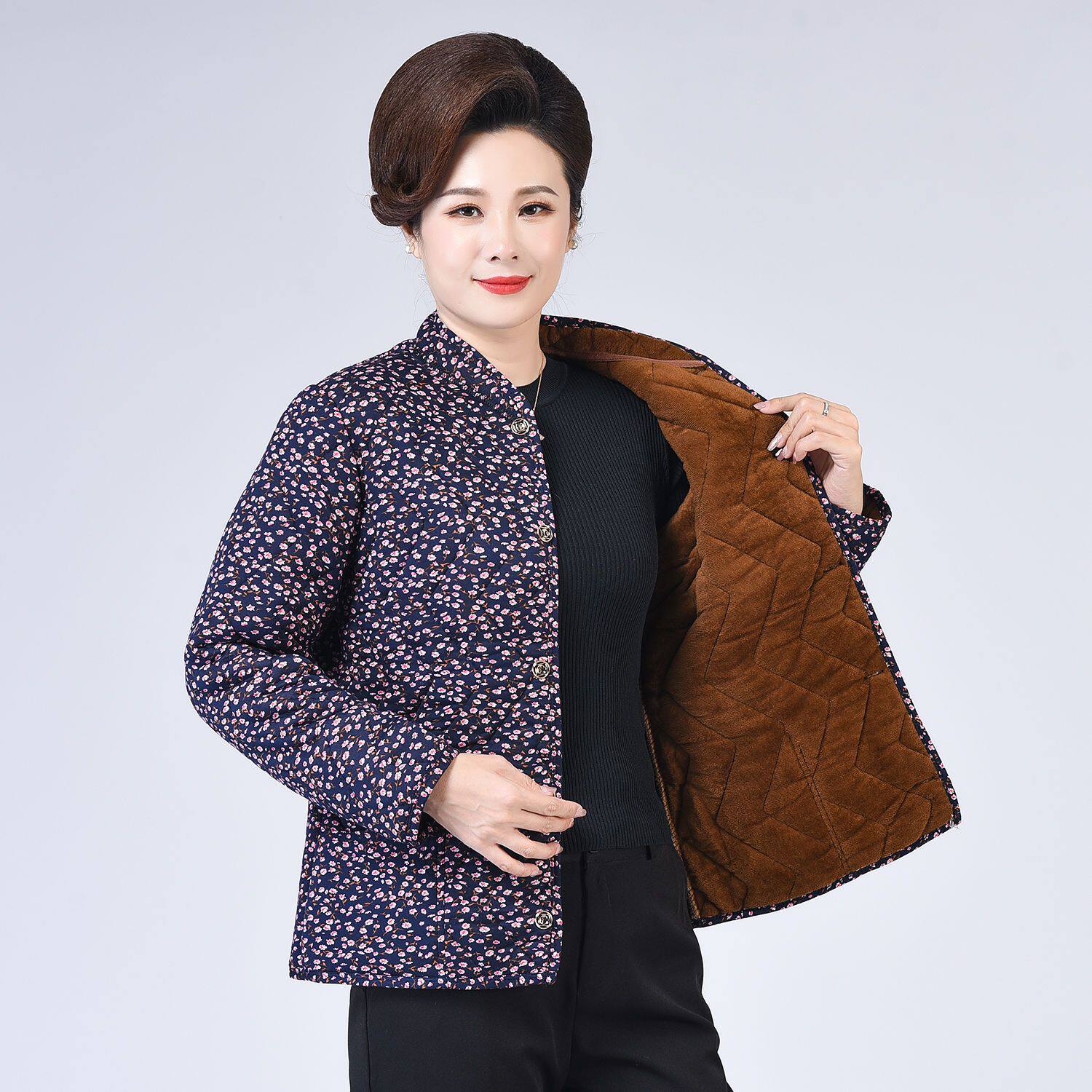 中老年人棉衣女加绒加厚