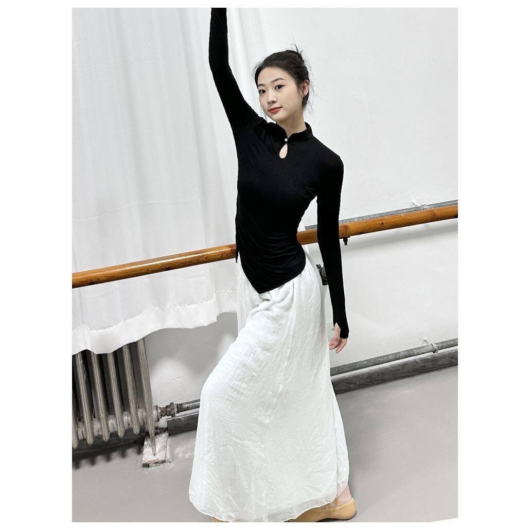 长袖T恤女舞蹈形体服立领