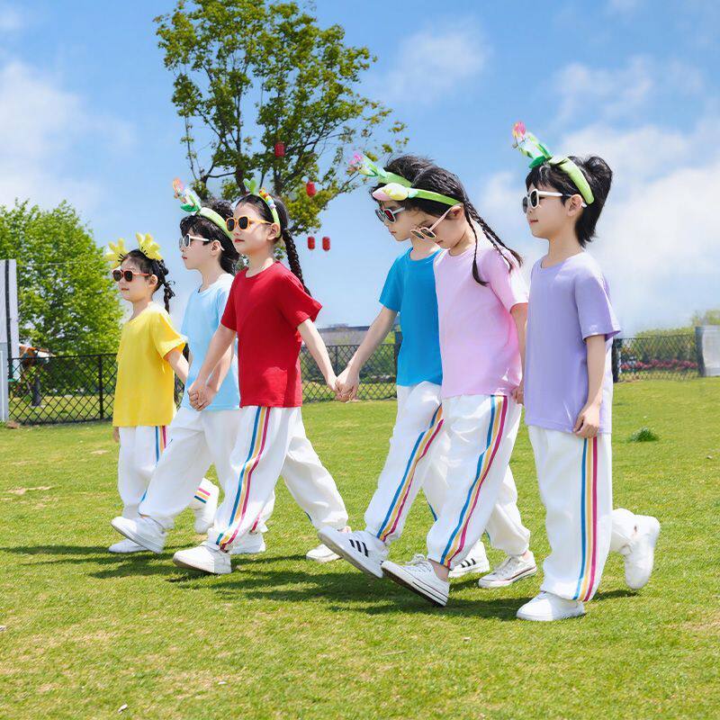 彩色纯棉T恤儿童糖果色短