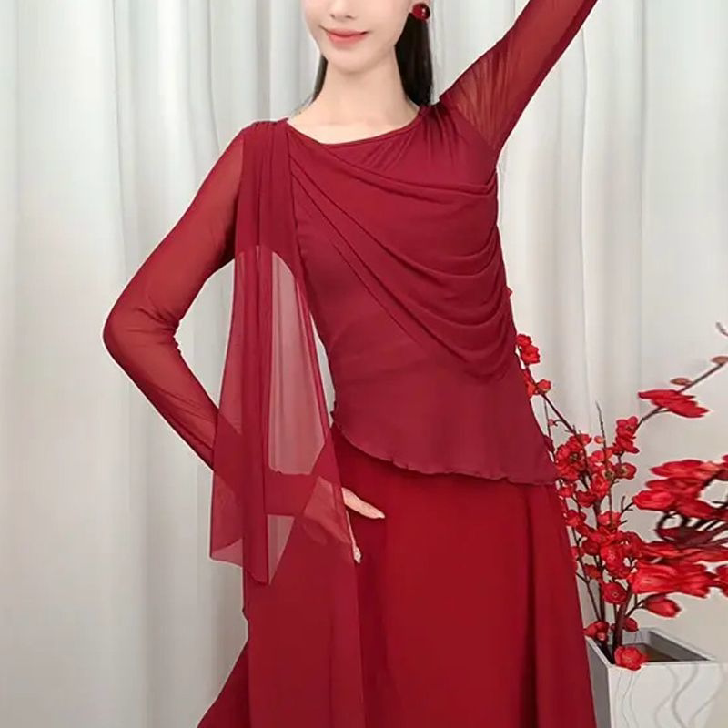 古典舞网纱拼接上衣女身