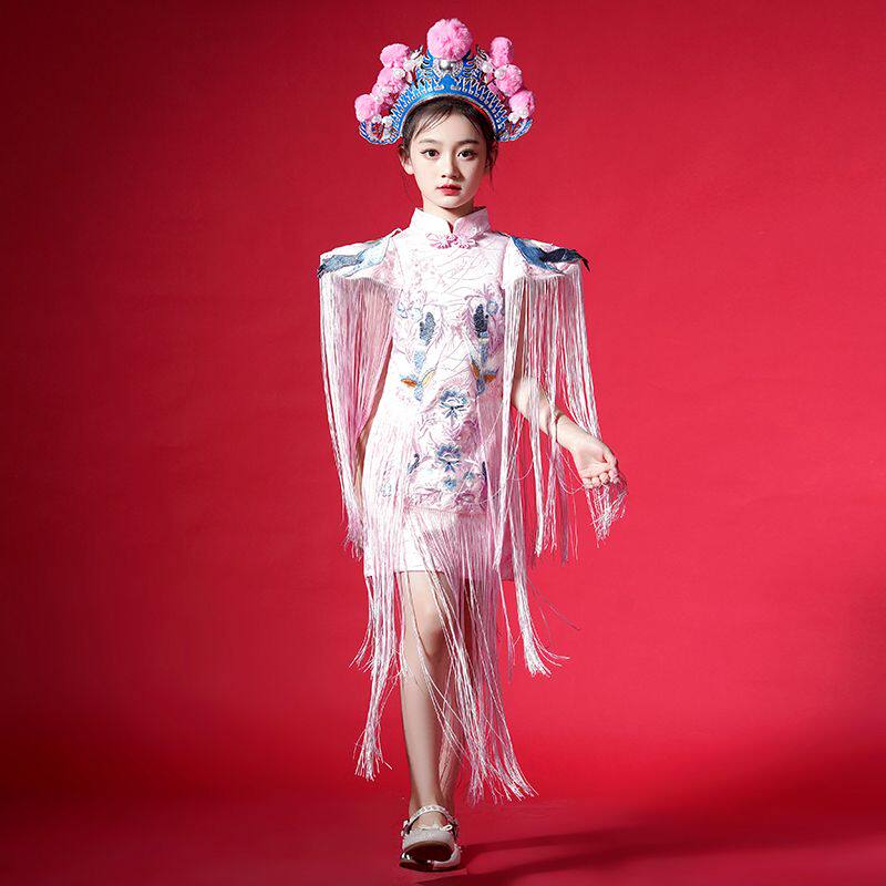 女童走秀礼服古风时尚中式国风秀场表演服女孩主持人古筝演出服夏