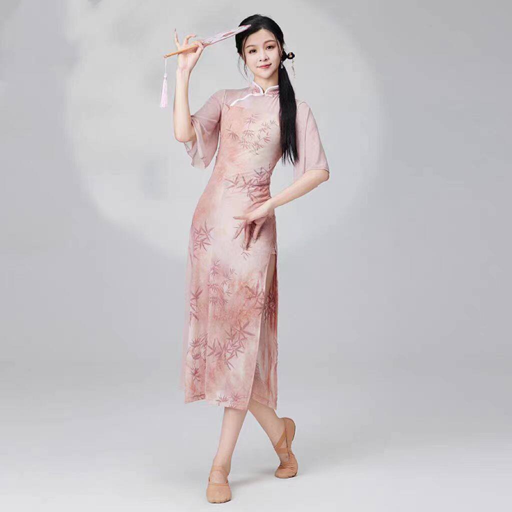 古典舞弹力旗袍舞蹈服女