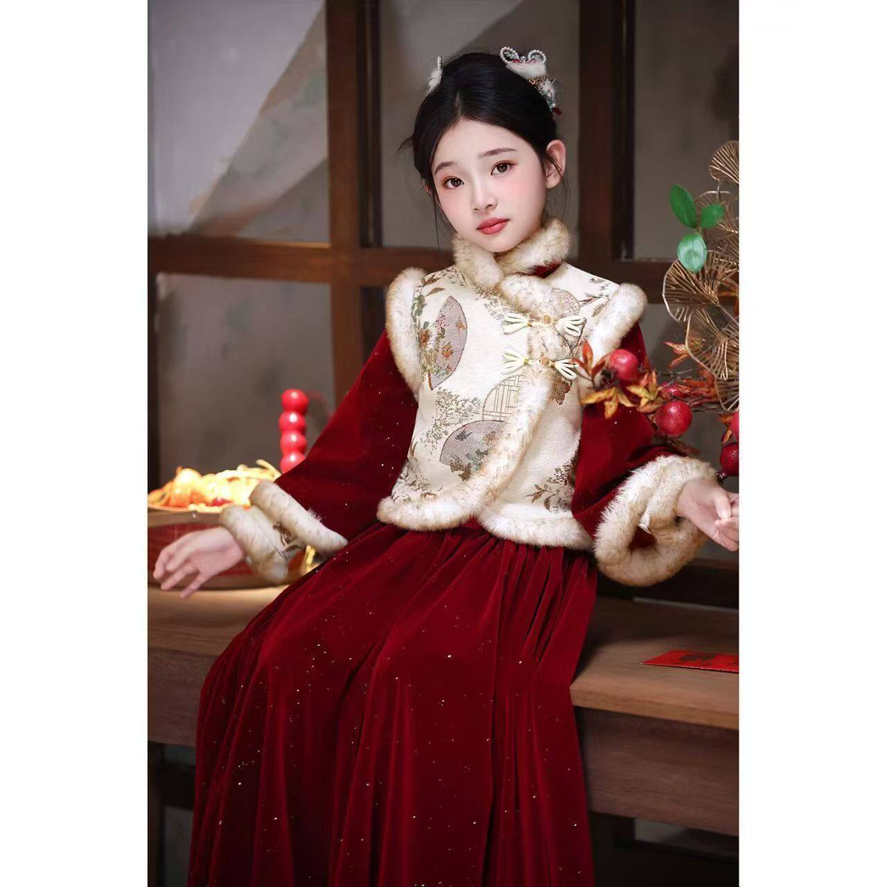 女童新年汉服秋冬季加绒