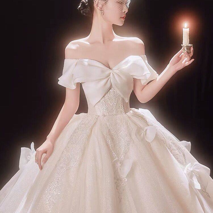 星空婚纱2025新款一字肩