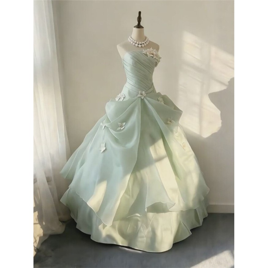 抹胸晚礼服绿色森系蓬蓬