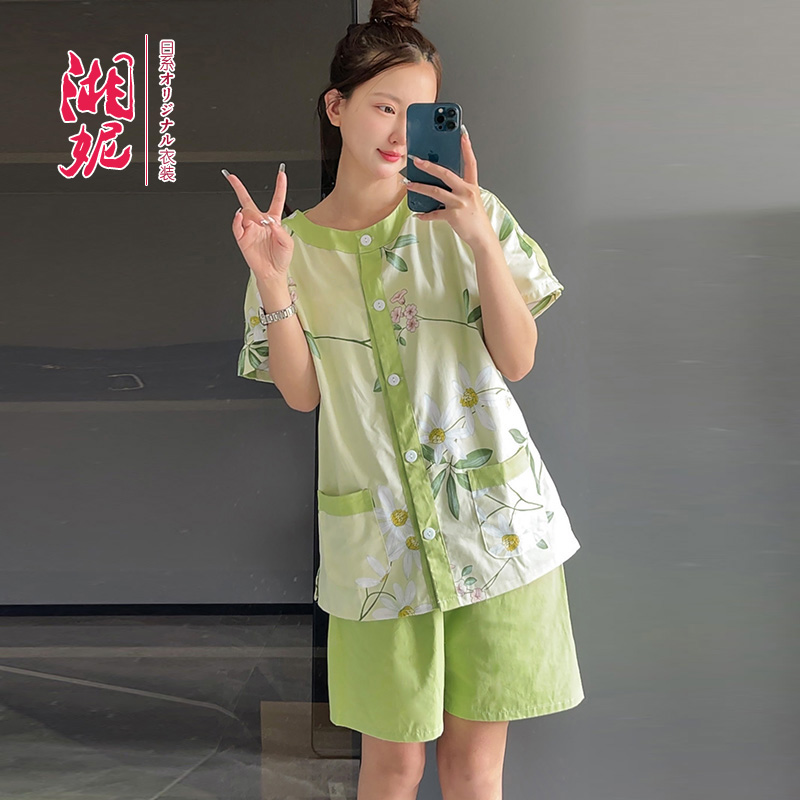 纯棉艾灸服女后背开扣短袖裤理疗