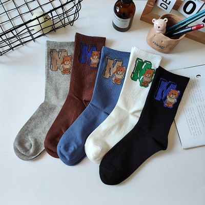 高筒棉长筒袜小熊字母