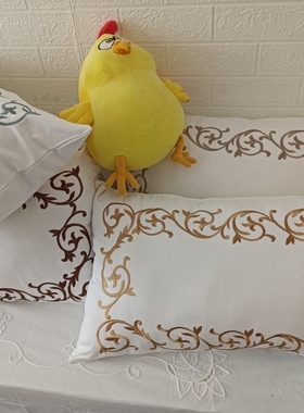 外贸纯天然竹纤维刺绣腰枕40x65cm沙发靠枕套