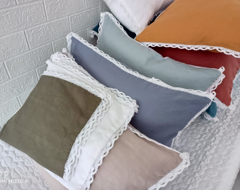 纯亚麻抱枕套蕾丝花边