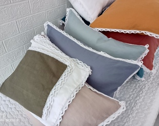 纯亚麻腰枕套抱枕套车枕蕾丝花边30X50  40X60 加厚亚麻花边枕套