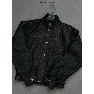 SONGCRAFT 宽松百搭小众设计男夹克 原牛立领牛仔外套复古丹宁经典