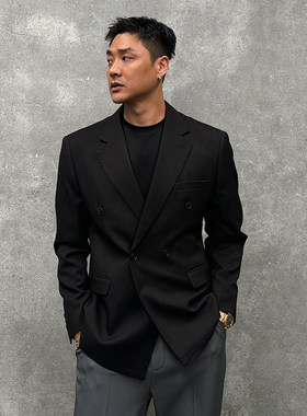 SONGCRAFT 意式双排扣休闲西装男复古明线高级感纯色通勤西服外套