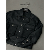 机车夹克美式 暗麟 高街仿鳄鱼纹立领男皮夹克 春季 宋春江同款