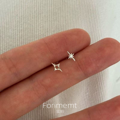 S999纯银不对称星芒耳钉女养耳洞睡觉不用摘耳骨钉小巧精致耳饰