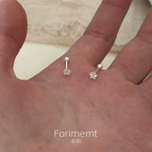 S999纯银mini小星星锆石耳钉养耳洞拧螺丝款 耳骨钉简约百搭耳饰