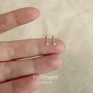 S999纯银mini小石头耳钉养耳洞女拧螺丝扣睡觉不用摘百搭小巧耳饰