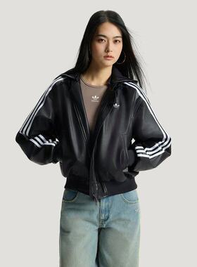 Adidas阿迪达斯三叶草女装2025冬季新款W PLEATHER JKT夹克KU6857