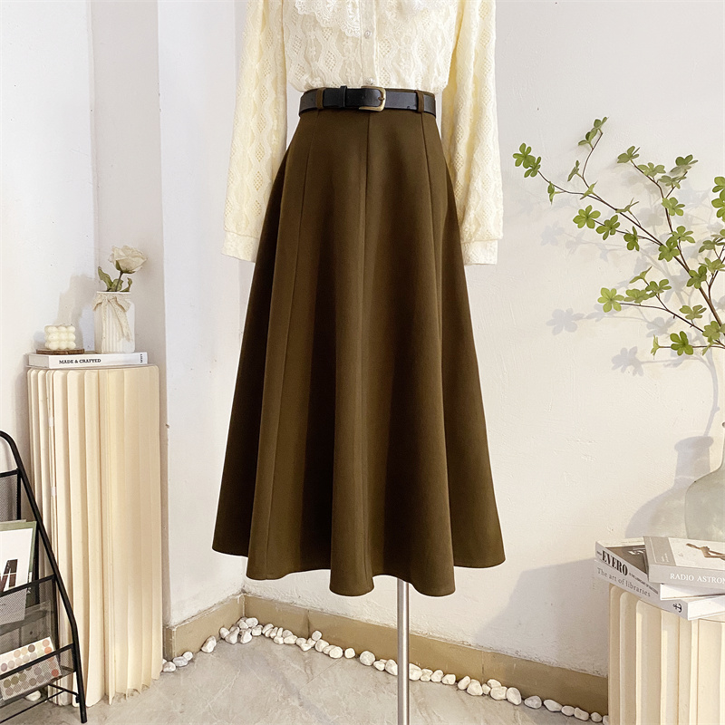 中长伞裙气质a字半身裙显瘦毛呢