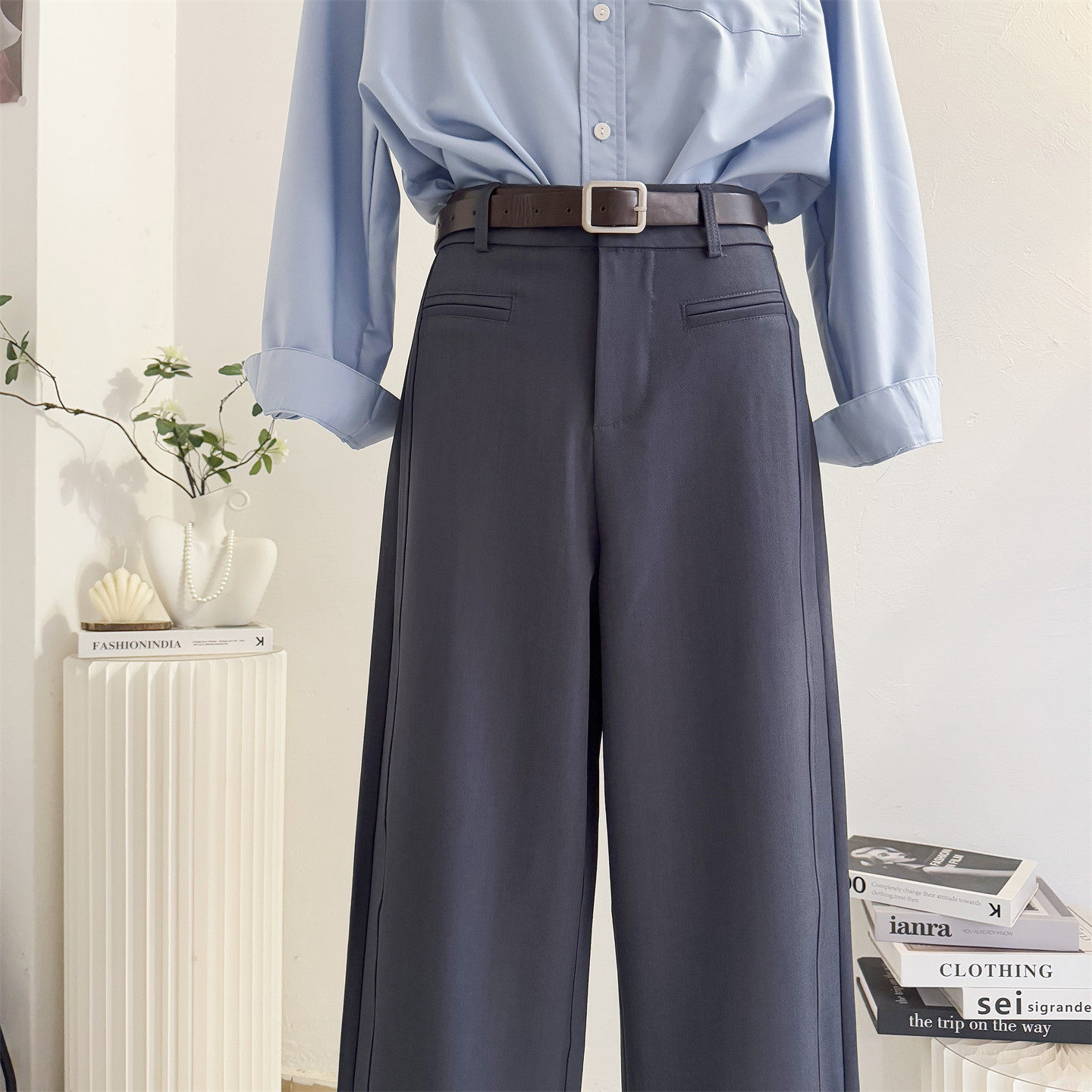 灰色西装裤女2026春夏垂感高腰窄版阔腿裤宽松直筒裤通勤休闲西裤,女装/女士精品,西装裤/正装裤,淘宝优惠券,粉丝福利购,淘宝优惠卷