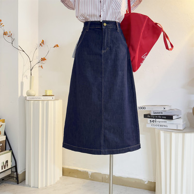 中长款高腰A字牛仔半身裙女夏薄