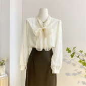 雪纺小衫 法式 女秋宽松减龄洋气灯笼袖 衬衫 上衣 温柔系带蝴蝶结长袖