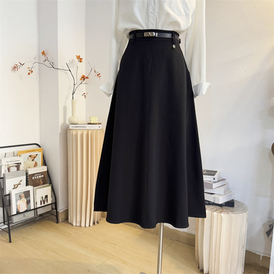 中长高腰A字大摆气质伞裙半身裙