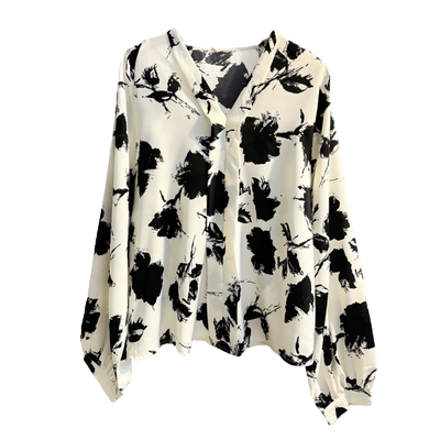 宽松气质套头长袖雪纺印花衬衫女