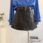 咖色皮裙裤女2025秋冬季设计感高腰A字阔腿PU皮短裤靴裤腰带裤裙