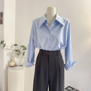女2026春宽松休闲气质通勤衬衣职业正装 衬衫 上衣 翻领长袖 简约法式
