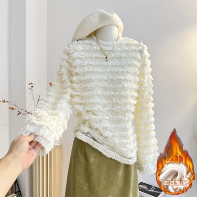 甜美气质加绒加厚保暖蕾丝衫立领