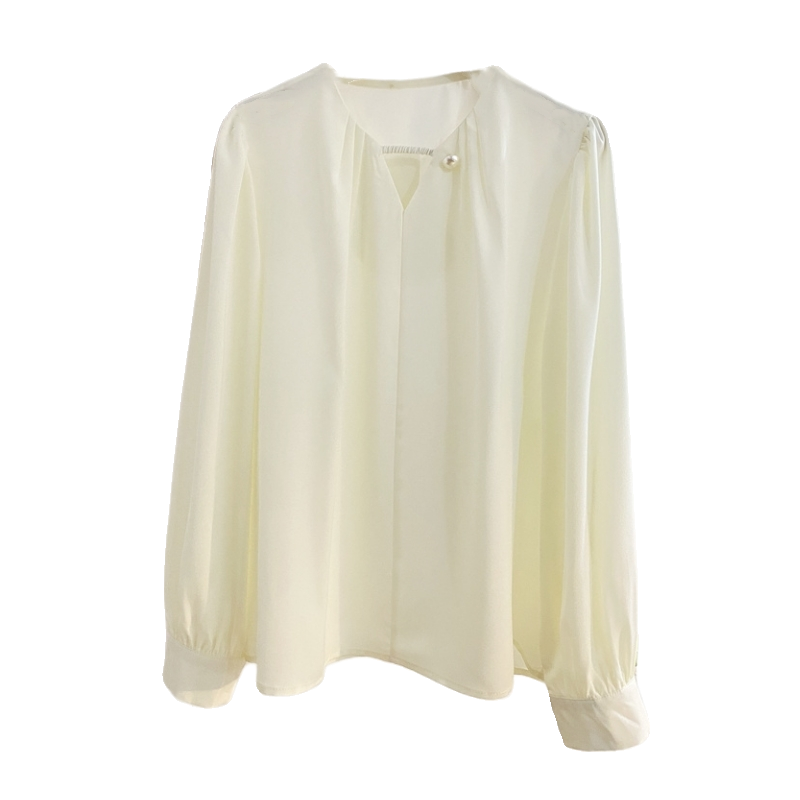 法式高级感纯色V领缎面衬衫女2025春设计感套头气质衬衣醋酸上衣