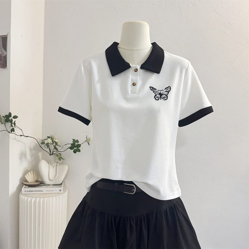 学院风短款POLO领正肩短袖T恤女