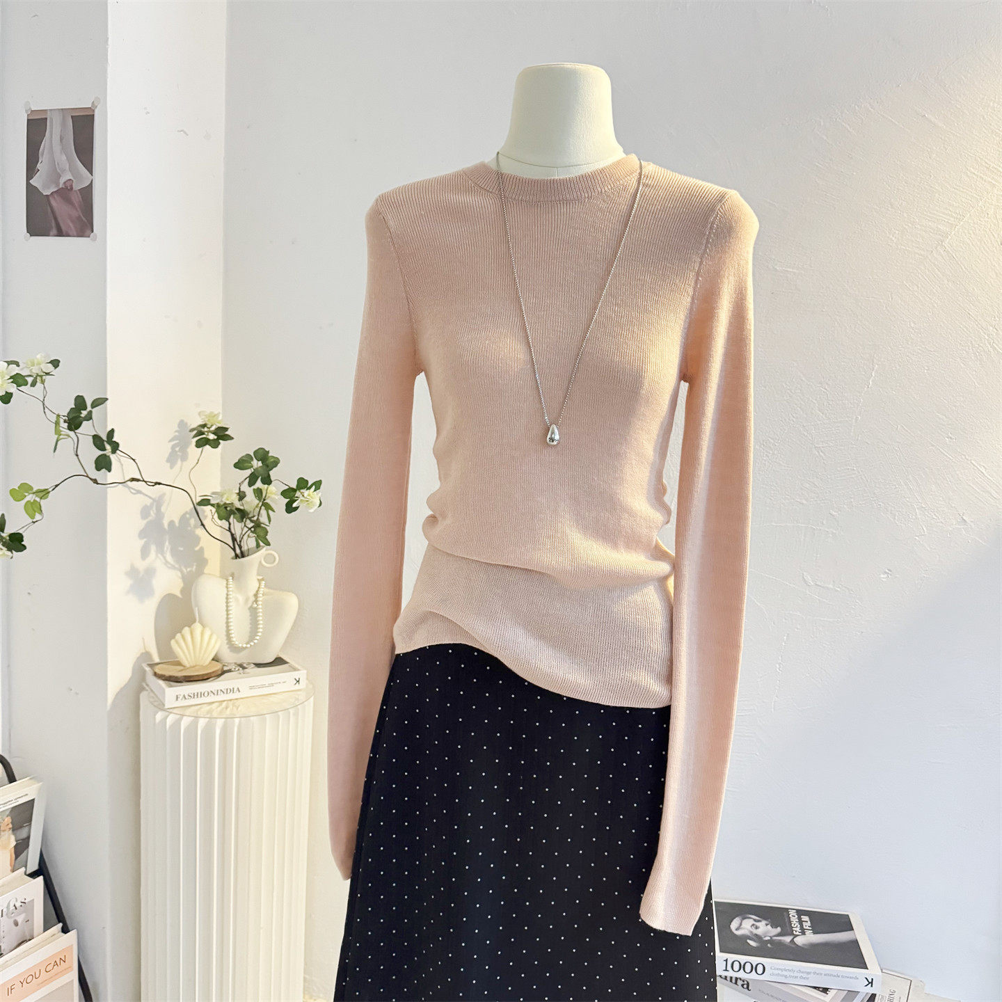 粉色修身套头针织打底衫女长袖2025秋冬弹力显瘦纯色内搭软糯上衣,女装/女士精品,毛针织衫,淘宝优惠券,粉丝福利购,淘宝优惠卷