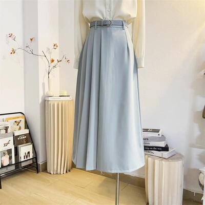 中长款高腰A字大摆西装半身裙