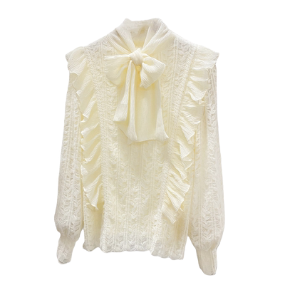 加绒加厚蝴蝶结蕾丝衫内搭小衫冬