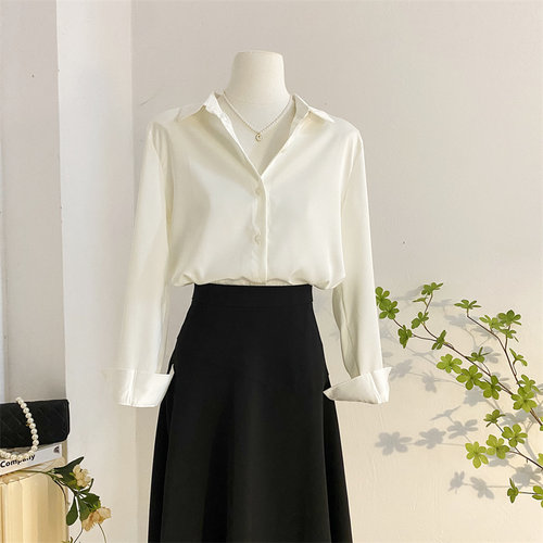 宽松简约气质醋酸缎面衬衫女长袖