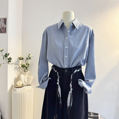 宽松休闲加厚磨毛叠穿长袖衬衫女