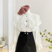 重工蕾丝花边娃娃领衬衫 女秋冬设计感小众宽松甜美刺绣雪纺衫 上衣