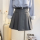 灰色西装 百褶裙半身裙女2025春夏高腰a字短裙显瘦防走光腰带裙子
