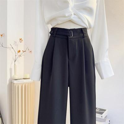 高腰窄版西装阔腿裤垂感休闲西裤