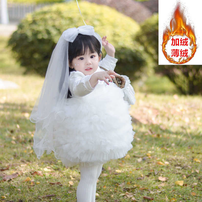 高端白色秋冬女童周岁生日抓周花童婚纱礼服女宝公主裙加绒蓬蓬裙,童装/婴儿装/亲子装,儿童礼服,淘宝优惠券,粉丝福利购,淘宝优惠卷