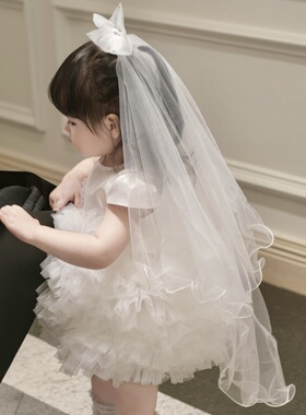高端白色春夏女童周岁生日抓周花童婚纱礼服女宝公主裙网纱蓬蓬裙