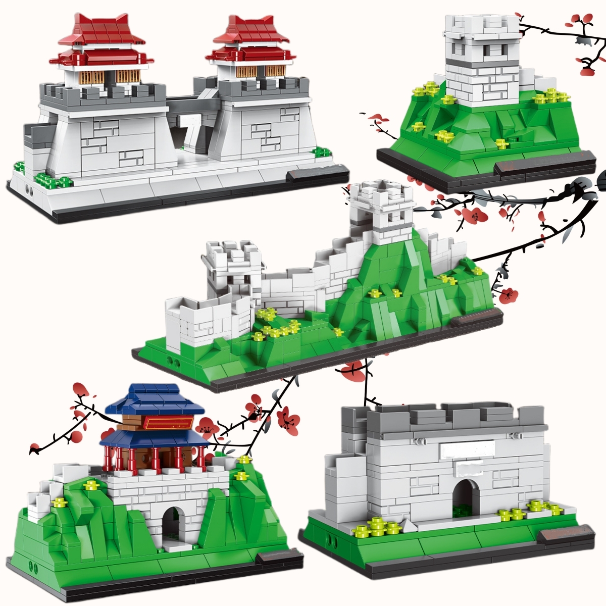 国潮万里长城烽火台建筑模型积木