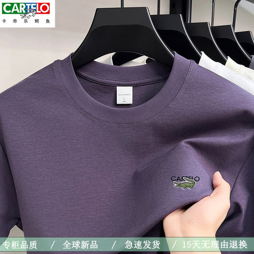 CARTELO卡帝乐鳄鱼男士夏季新款短袖T恤衫莱赛尔纤维顺滑垂感重磅