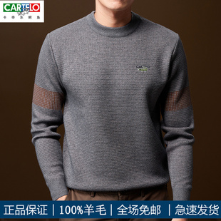 CARTELO鳄鱼男士秋冬新款100%羊毛衫纯羊毛毛衣针织衫圆领半高领