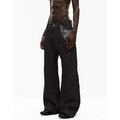 He刺野 型原牛直筒窄幅赤耳激光烧花提花拼接牛仔裤 蛇迹 A字版