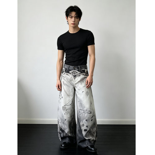 废土风廓形牛仔裤直筒拖地裤潮流